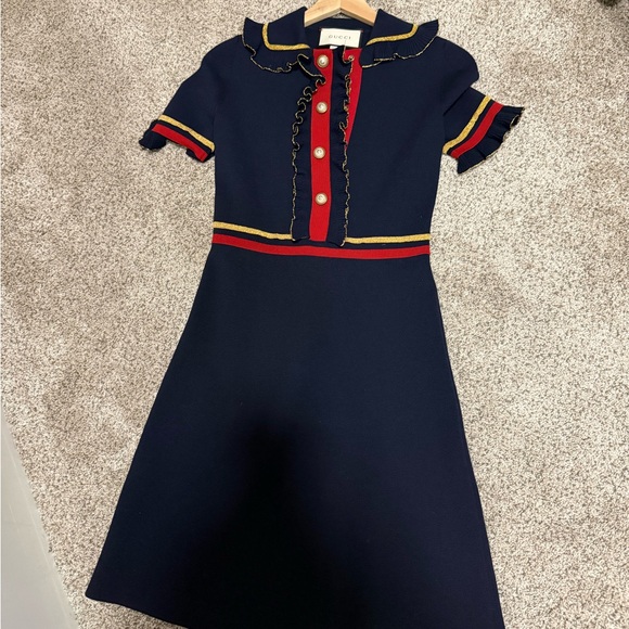 Gucci Navy Red-Trim women Knit Dress Gucci Navy Red-Trim women Knit Dress